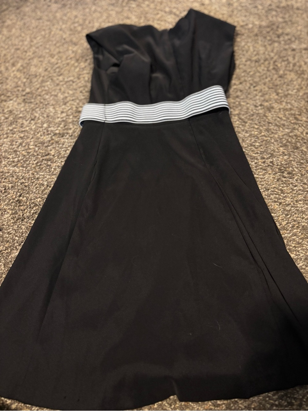 connected apparel Black Strapless Dress with White Striped Waistband